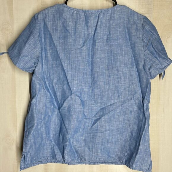 Talbots denim chambray short sleeve‎ embroidered top blouse, size medium petite - Picture 9 of 16